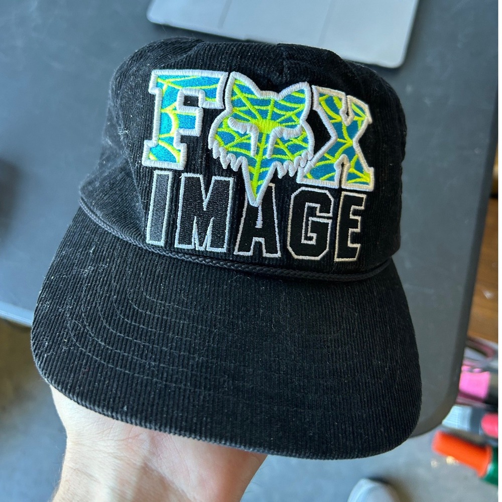 Fox Racing Hat Cap Mens Snap Back Black Corduroy Fox Image Moto Skater Aesthetic